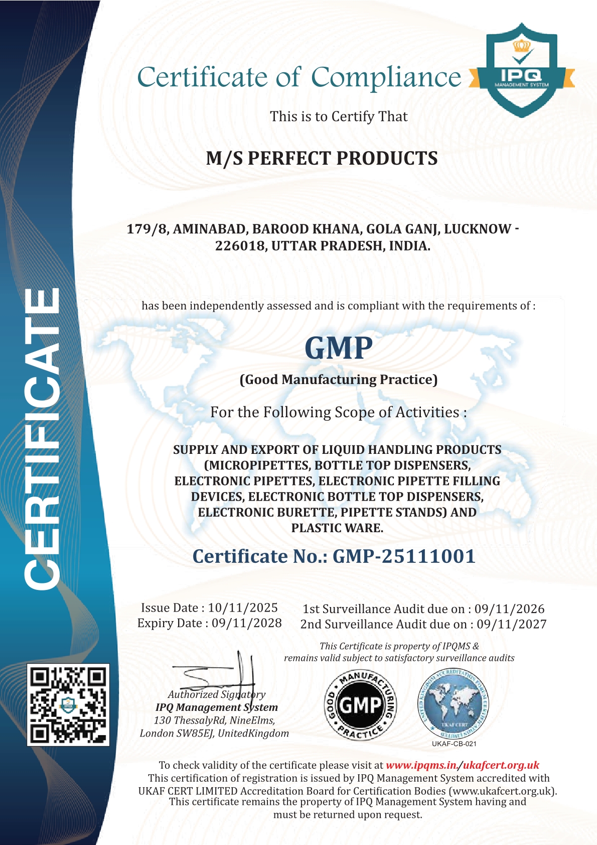 GMP Certificate - Perfect Products